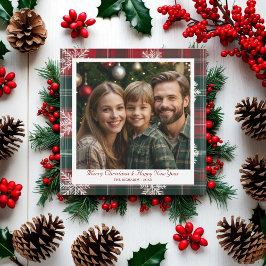 Vintage Rote und grüne Schneeflocken - Urlaubskart Feiertagskarte