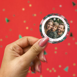 Vintage Rote und Grüne Schneeflocken Weihnachten Runder Aufkleber