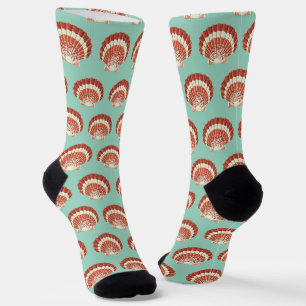 Vintage rote und weiße Kammmuschelnautikkunst Socken