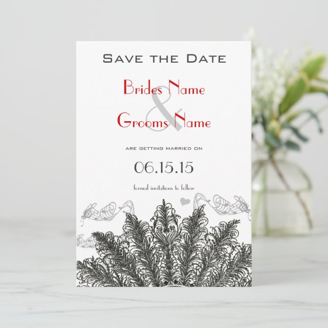 Vintage Rote Vögel Hochzeit speichern das Datum Save The Date (Stehend Vorderseite)