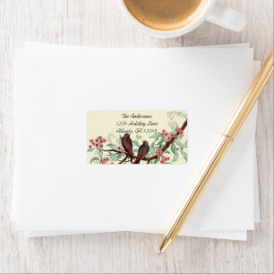 Vintage rote Vögel Korallen blühender Zweig RSVP Adressaufkleber