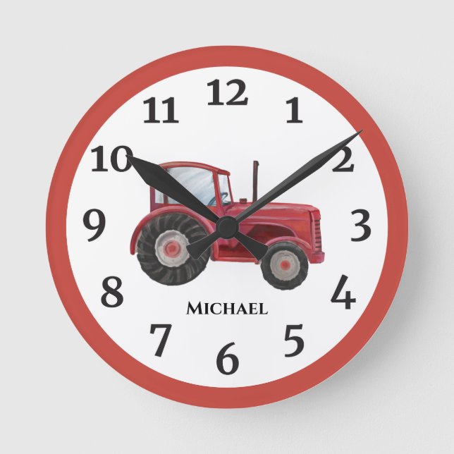 Vintage rote Wasserfarbenzucht Runde Wanduhr (Vorderseite)