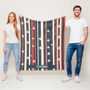 Vintage rote, weiße und blaue Streifen mit Sternen Fleecedecke