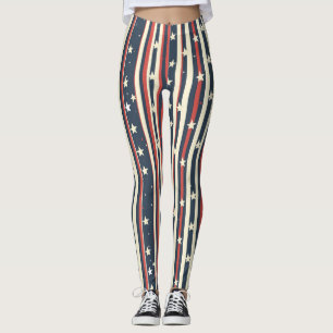 Vintage rote, weiße und blaue Streifen mit Sternen Leggings