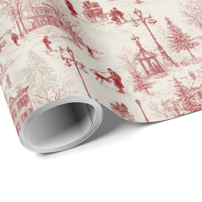 Vintage rote Winterlandschaft  Geschenkpapier (Rolleneckpunkt)
