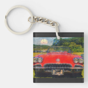 Vintage roter Corvette Schlüsselanhänger