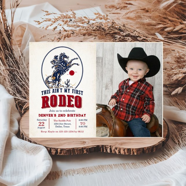 Vintage roter Cowboy-Rodeo 2. Geburtstagsfoto  Einladung (Von Creator hochgeladen)