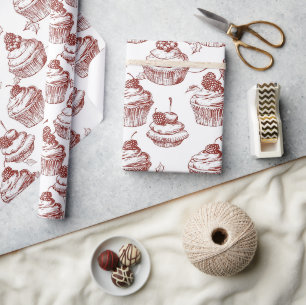 Vintage-Roter Cupcake-Weihnachten Geschenkpapier