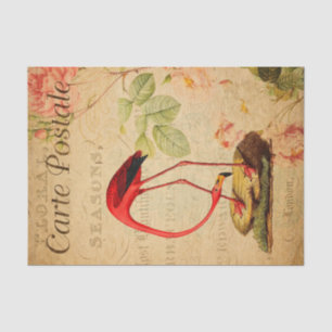 Vintage roter Flamingo Floral Französisch Carte Po Seidenpapier