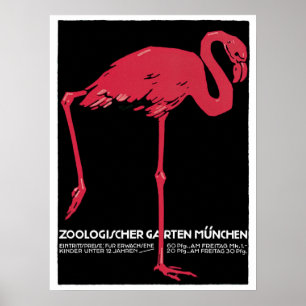 Vintage roter Flamingo Münchner Zoo Reise-Werbung Poster