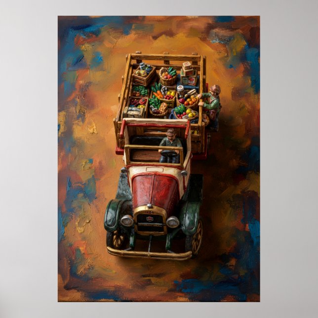 Vintage roter Gemüsemarkt-LKW-Markt-Ölgemälde-Post Poster (Vorne)