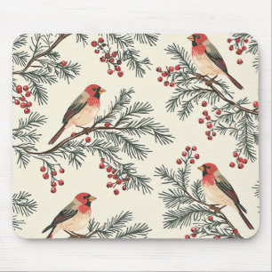 Vintage Roter Kardinal Kiefern-Beeren-Creme-Weihna Mousepad