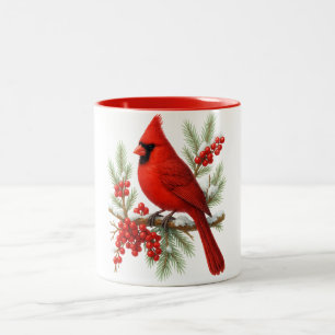Vintage Roter Kardinal Vogel   Klassischer Winterv Zweifarbige Tasse