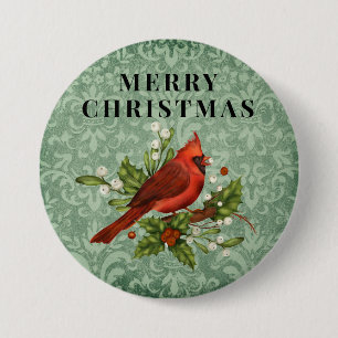 Vintage Roter Kardinalvogel Frohe Weihnachten Button