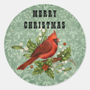 Vintage Roter Kardinalvogel Frohe Weihnachten Runder Aufkleber