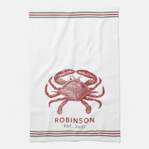 Vintage roter Krebs personalisierter Namensschablo Geschirrtuch