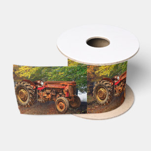 Vintage roter Landtraktor Satinband
