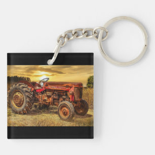 Vintage roter Landtraktor Schlüsselanhänger