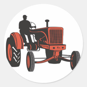 Vintage roter Landwirtstraktor Retro-Landwirt Runder Aufkleber