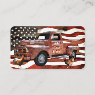 Vintage roter Lastwagen amerikanische Flagge Hahn  Visitenkarte
