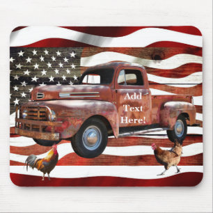 Vintage Roter LKW Amerikanische Flagge Hahn Henne Mousepad