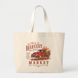 Vintage roter LKW Herbst-Ernte Markt Kürbis-Tasche Jumbo Stoffbeutel