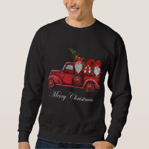 Vintage roter LKW mit drei Gnomen Frohe Weihnachte Sweatshirt