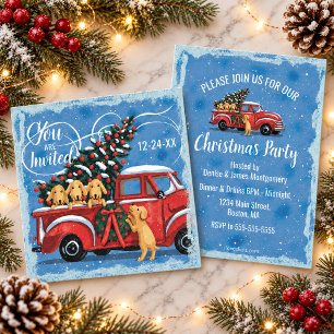 Vintage roter LKW mit Hunden Familien-Weihnachtsfe Einladung