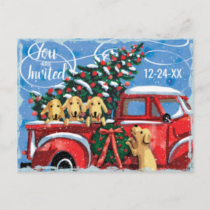 Vintage roter LKW mit Hunden Weihnachtsfeier Einladungspostkarte
