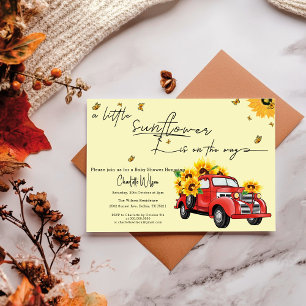 Vintage roter LKW mit Sonnenblumen-Baby-Party Einladung