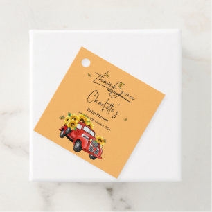 Vintage roter LKW mit Sonnenblumen-Baby-Party Geschenkanhänger