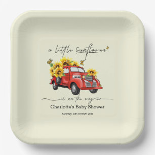 Vintage roter LKW mit Sonnenblumen-Baby-Party Pappteller