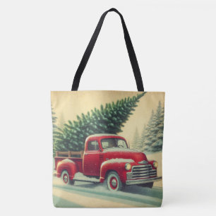 Vintage roter LKW mit Weihnachtsbaum