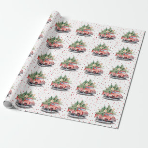 Vintage roter LKW mit Weihnachtsbaum Geschenkpapier