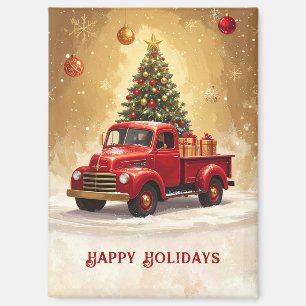 Vintage roter LKW mit Weihnachtsbaum-Magnet Magnet