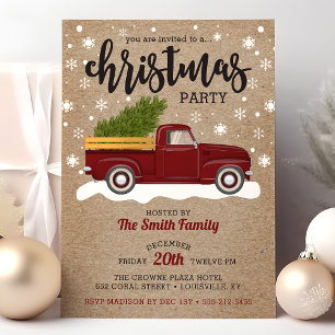 Vintage roter LKW mit Weihnachtsbaum Retro-Party Einladung