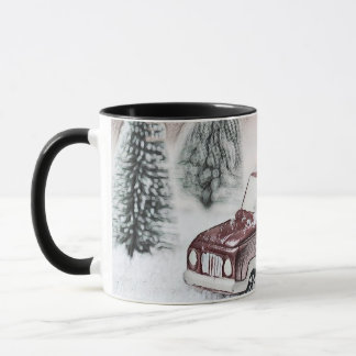 Vintage roter LKW mit Weihnachtsbaumzeichnung Tasse