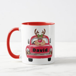 Vintage roter LKW Rentier Weihnachten Tasse