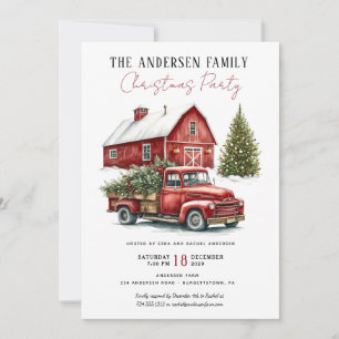 Vintage roter LKW rustikale Familien-Weihnachtsfei Einladung