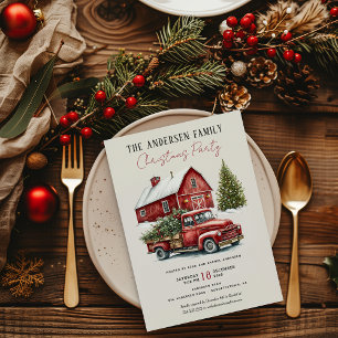 Vintage roter LKW rustikale Familien-Weihnachtsfei Einladung