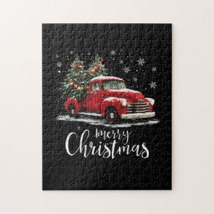 Vintage roter LKW Santa Baum Frohe Weihnachten Lus Puzzle