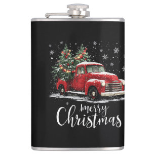 Vintage roter LKW Santa-Weihnachtsbaum Frohe Weihn Flachmann