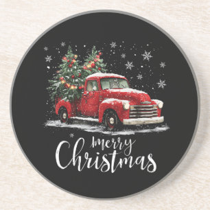 Vintage roter LKW Santa-Weihnachtsbaum Frohe Weihn Getränkeuntersetzer