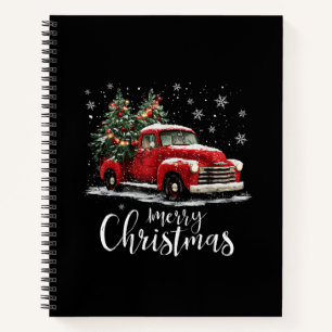 Vintage roter LKW Santa-Weihnachtsbaum Frohe Weihn Notizbuch