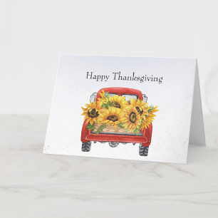 Vintage roter LKW Sonnenblumen Fracht Thanksgiving Feiertagskarte