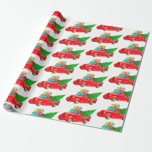 Vintage-Roter-LKW-Weihnachten Geschenkpapier