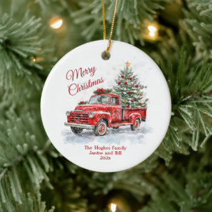 Vintage roter LKW Weihnachten Keramik Ornament