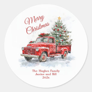 Vintage roter LKW Weihnachten Runder Aufkleber