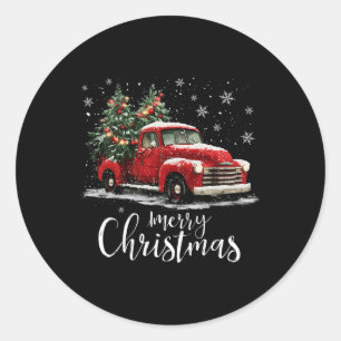Vintage roter LKW Weihnachtsbaum Frohe Weihnachten Runder Aufkleber