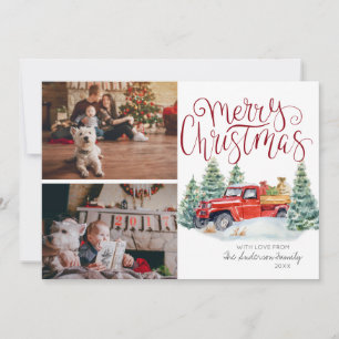 Vintage roter LKW Weihnachtsfoto-Collage Feiertagskarte